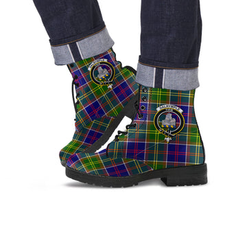 Dalrymple Tartan Leather Boots with Family Crest