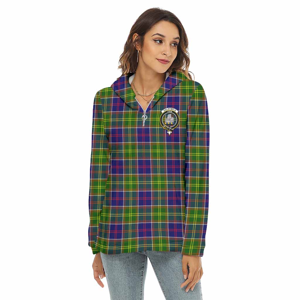 Dalrymple Tartan Women's Borg Fleece Hoodie with Half Zip with Family Crest Female - Tartan Vibes Clothing
