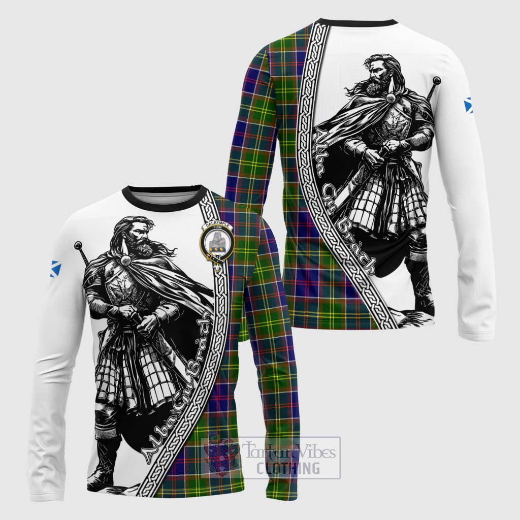 Dalrymple Tartan Clan Crest Long Sleeve T-Shirt with Highlander Warrior Celtic Style Unisex - Tartan Vibes Clothing