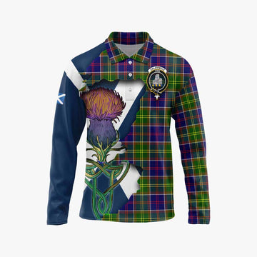 Dalrymple Tartan Family Crest Long Sleeve Polo Shirt Scottish Thistle Celtic Inspired Unisex - Tartan Vibes Clothing