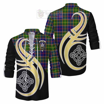 Dalrymple Tartan Ghillie Kilt Shirt with Family Crest and Celtic Symbol Style Men - Tartan Vibes Clothing