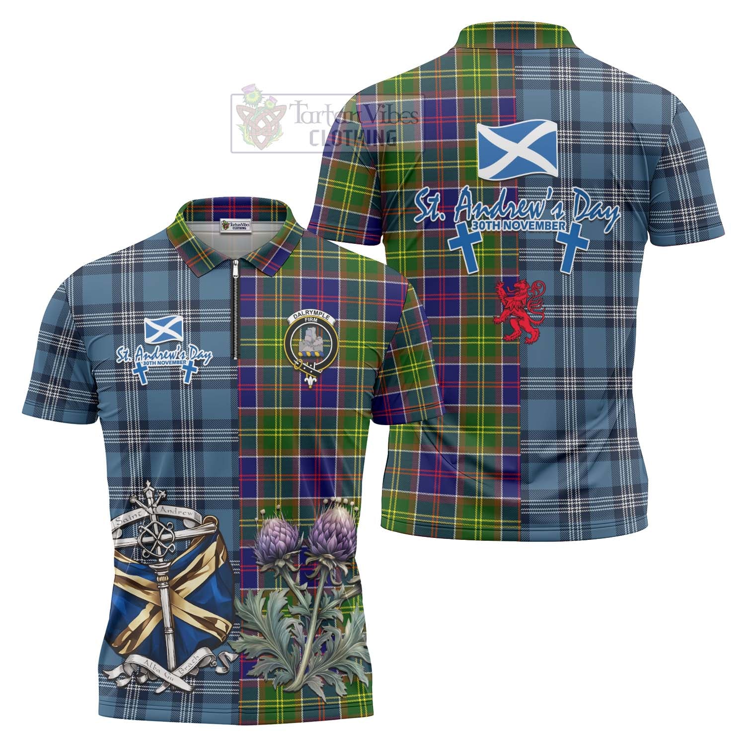 Tartan Vibes Clothing Dalrymple Tartan Zipper Polo Shirt Happy St. Andrew's Day Half Tartan Style