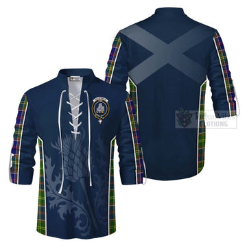 Dalrymple Tartan Ghillie Kilt Shirt with Family Crest and Scottish Thistle Vibes Sport Style Men - Tartan Vibes Clothing