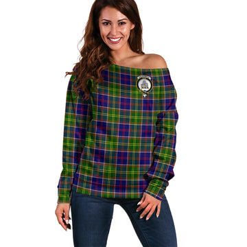 Dalrymple Tartan Off Shoulder Women Sweater with Family Crest Women - Tartan Vibes Clothing