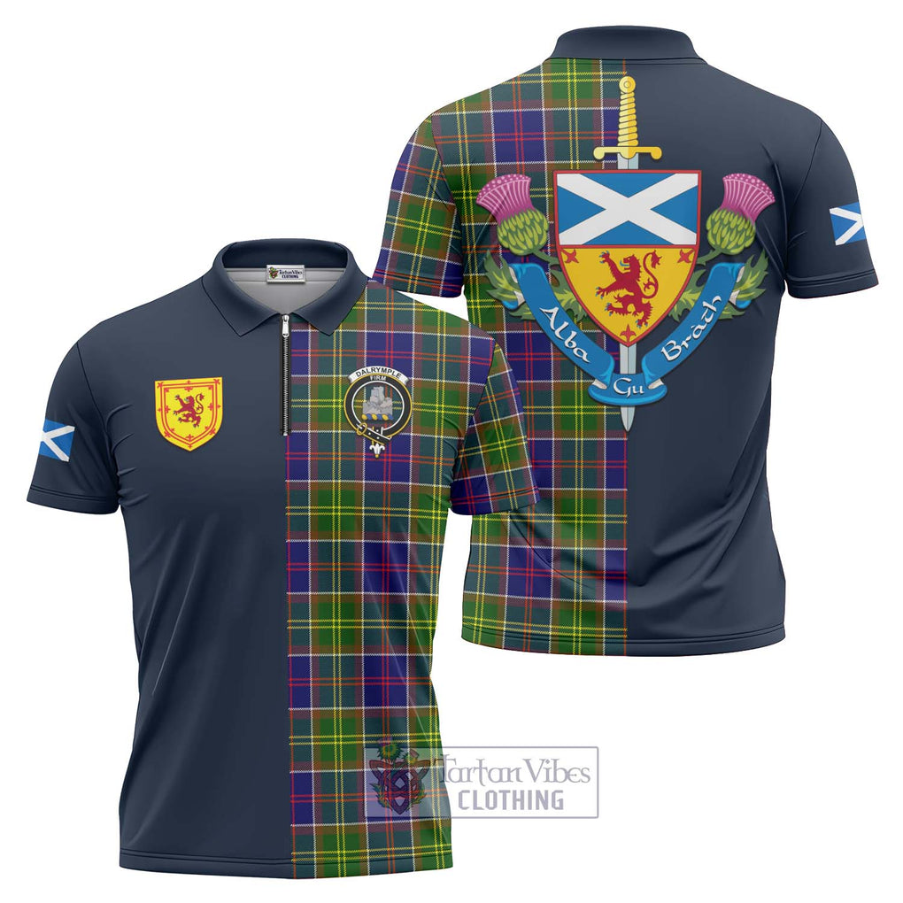 Tartan Vibes Clothing Dalrymple Tartan Zipper Polo Shirt with Scottish Lion Royal Arm Half Style