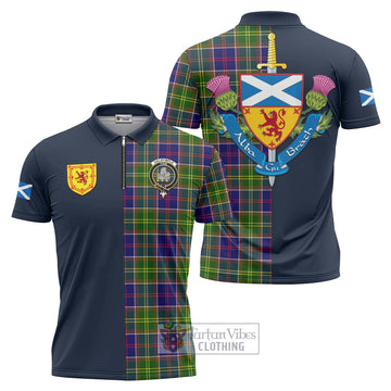 Dalrymple Tartan Zipper Polo Shirt Alba with Scottish Lion Royal Arm Half Style