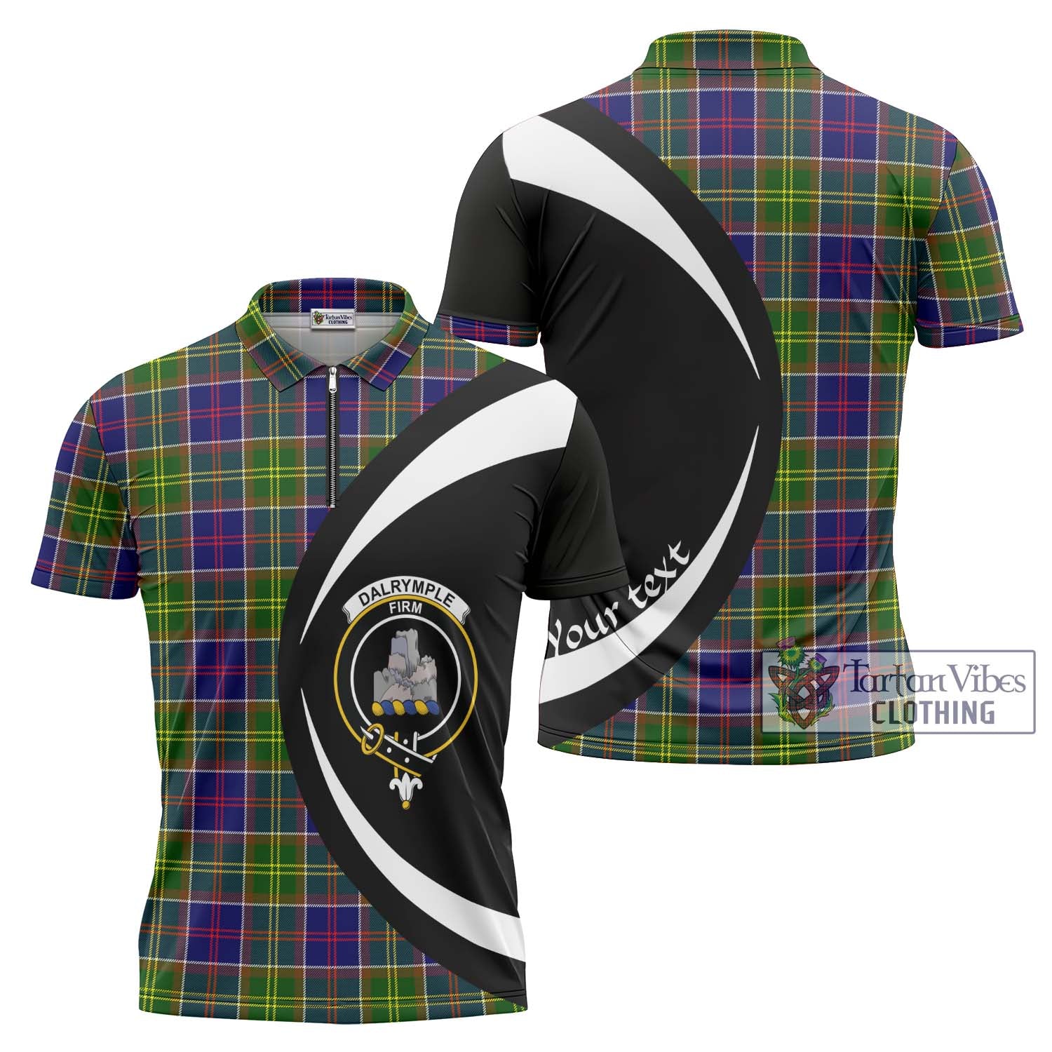 Tartan Vibes Clothing Dalrymple Tartan Zipper Polo Shirt with Family Crest Circle Style