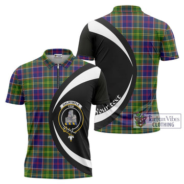 Dalrymple Tartan Zipper Polo Shirt with Family Crest Circle Style