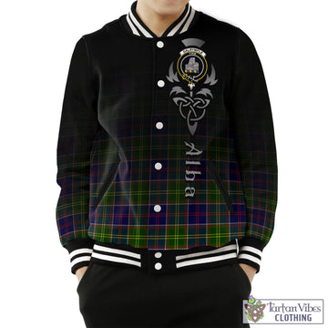 Dalrymple Tartan Baseball Jacket Featuring Alba Gu Brath Family Crest Celtic Inspired