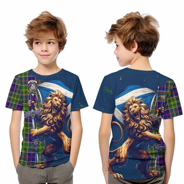 Dalrymple Tartan Family Crest Kid T-Shirt with Scottish Majestic Lion