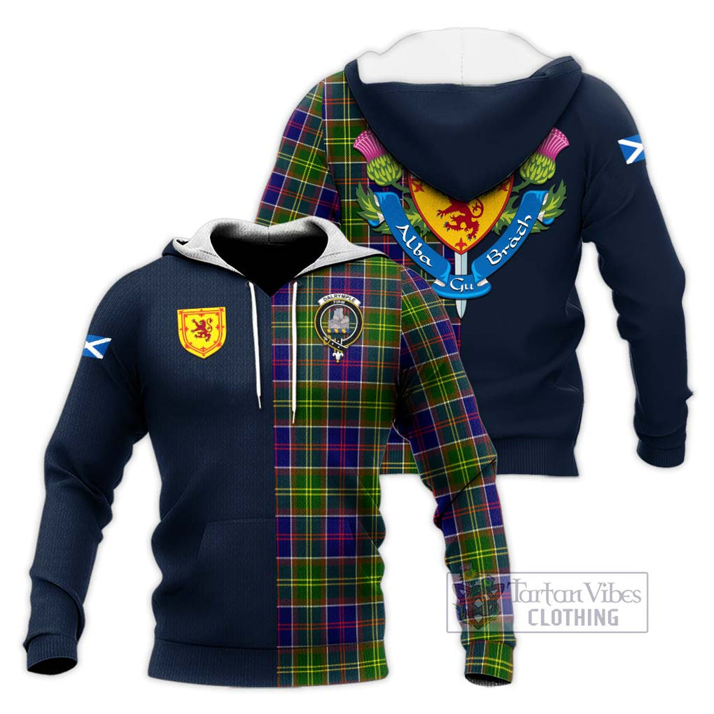 Tartan Vibes Clothing Dalrymple Tartan Knitted Hoodie with Scottish Lion Royal Arm Half Style