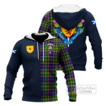 Dalrymple Tartan Knitted Hoodie Alba with Scottish Lion Royal Arm Half Style