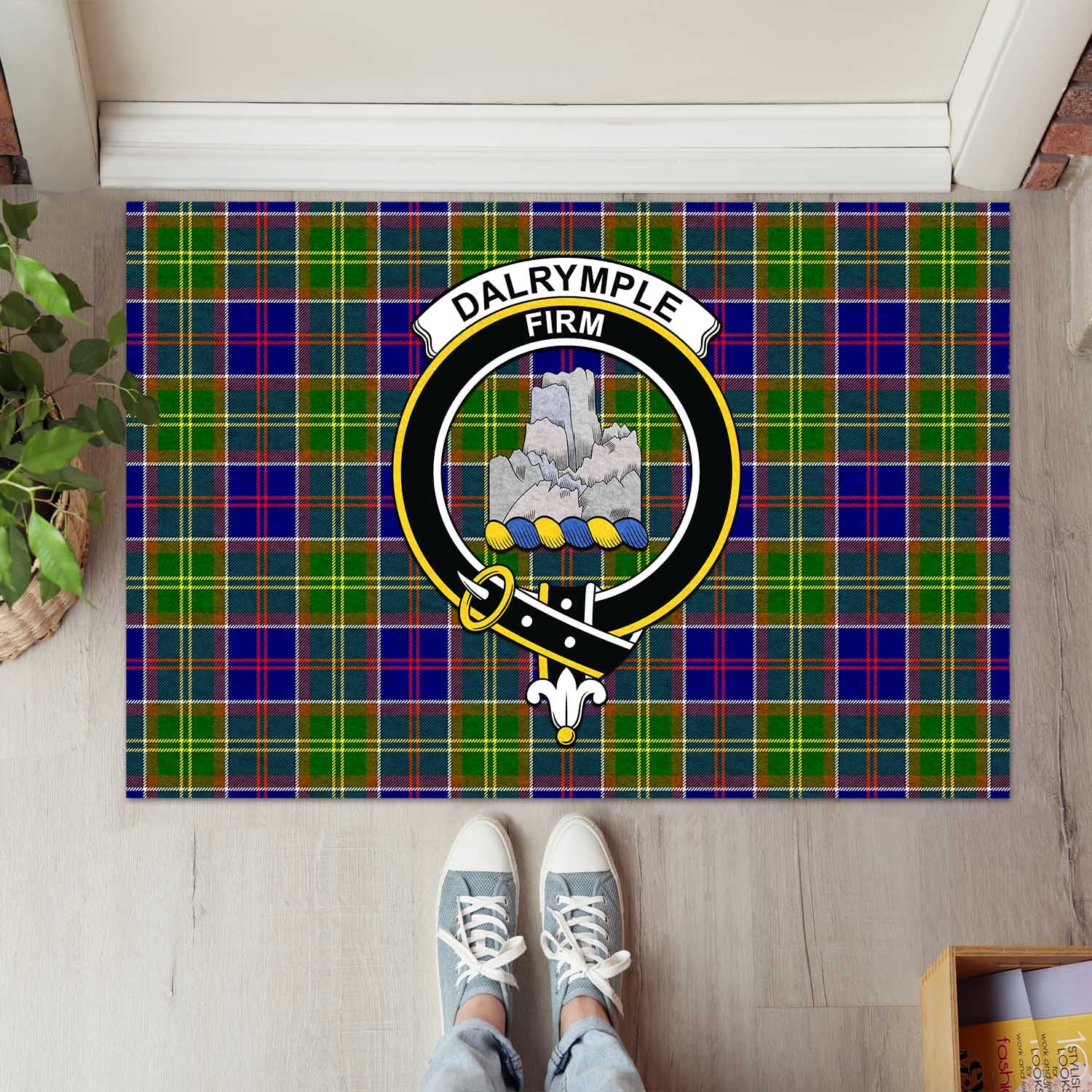 Dalrymple Tartan Door Mat with Family Crest - Tartanvibesclothing