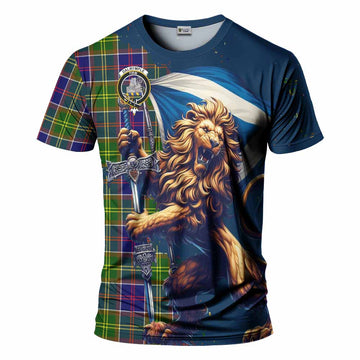 Dalrymple Tartan Family Crest T-Shirt with Scottish Majestic Lion