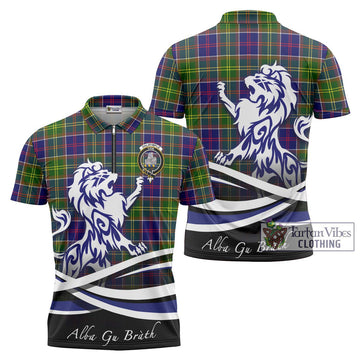 Dalrymple Tartan Zipper Polo Shirt with Alba Gu Brath Regal Lion Emblem