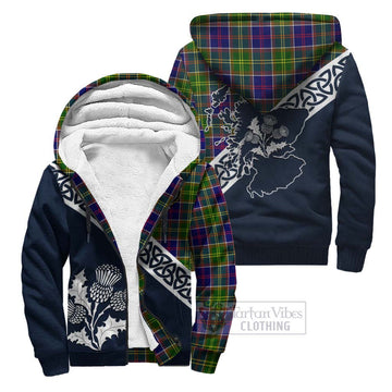 Dalrymple Tartan Sherpa Hoodie Featuring Thistle and Scotland Map