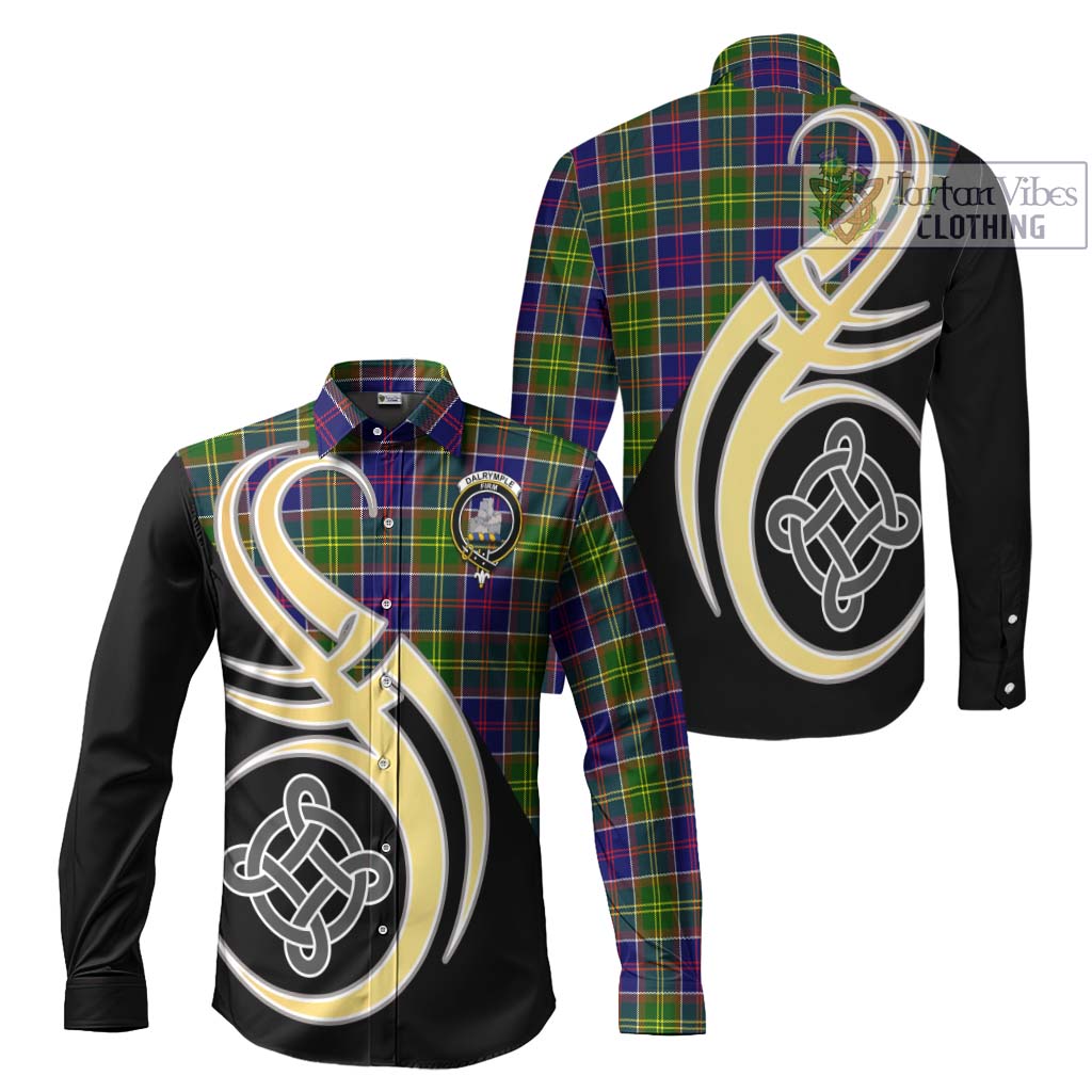 Dalrymple Tartan Long Sleeve Button Shirt with Family Crest and Celtic Symbol Style Men's Shirt S - Tartan Vibes Clothing