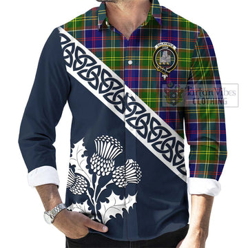 Dalrymple Tartan Long Sleeve Button Shirt Featuring Thistle and Scotland Map