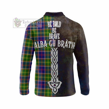 Dalrymple Tartan Family Crest Long Sleeve Polo Shirt Alba Gu Brath Be Brave Lion Ancient Style - Tartan Vibes Clothing