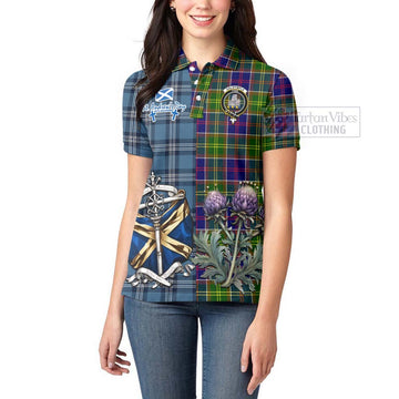 Dalrymple Tartan Women's Polo Shirt Happy St. Andrew's Day Half Tartan Style