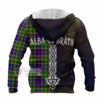 Dalrymple Tartan Family Crest Knitted Hoodie Alba Gu Brath Be Brave Lion Ancient Style - Tartan Vibes Clothing