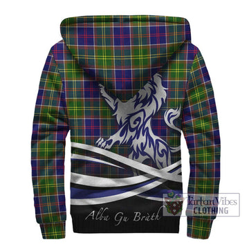 Dalrymple Tartan Sherpa Hoodie with Alba Gu Brath Regal Lion Emblem