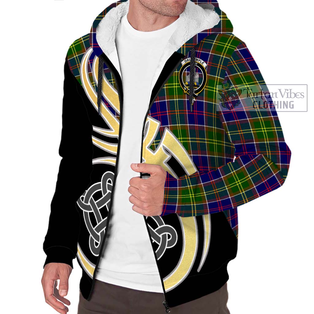 Dalrymple Tartan Sherpa Hoodie with Family Crest and Celtic Symbol Style - Tartan Vibes Clothing