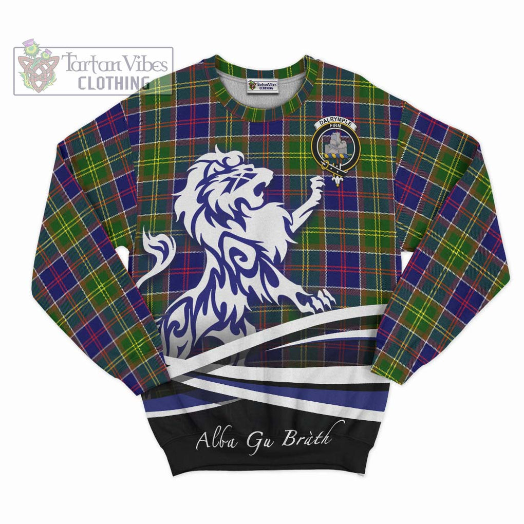 Dalrymple Tartan Sweatshirt with Alba Gu Brath Regal Lion Emblem - Tartanvibesclothing Shop