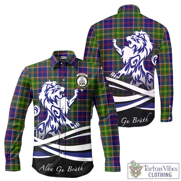 Dalrymple Tartan Long Sleeve Button Up Shirt with Alba Gu Brath Regal Lion Emblem