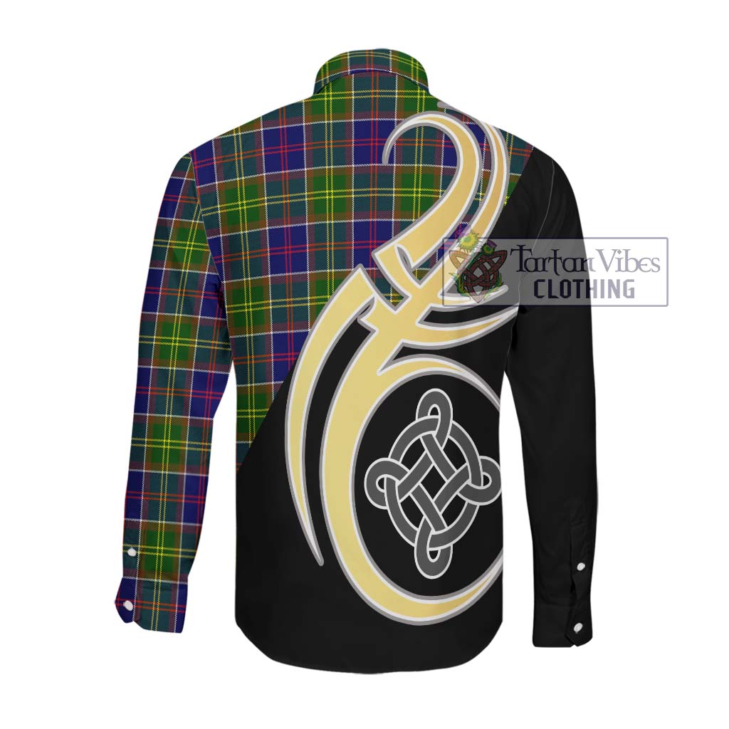 Dalrymple Tartan Long Sleeve Button Shirt with Family Crest and Celtic Symbol Style Men's Shirt - Tartan Vibes Clothing