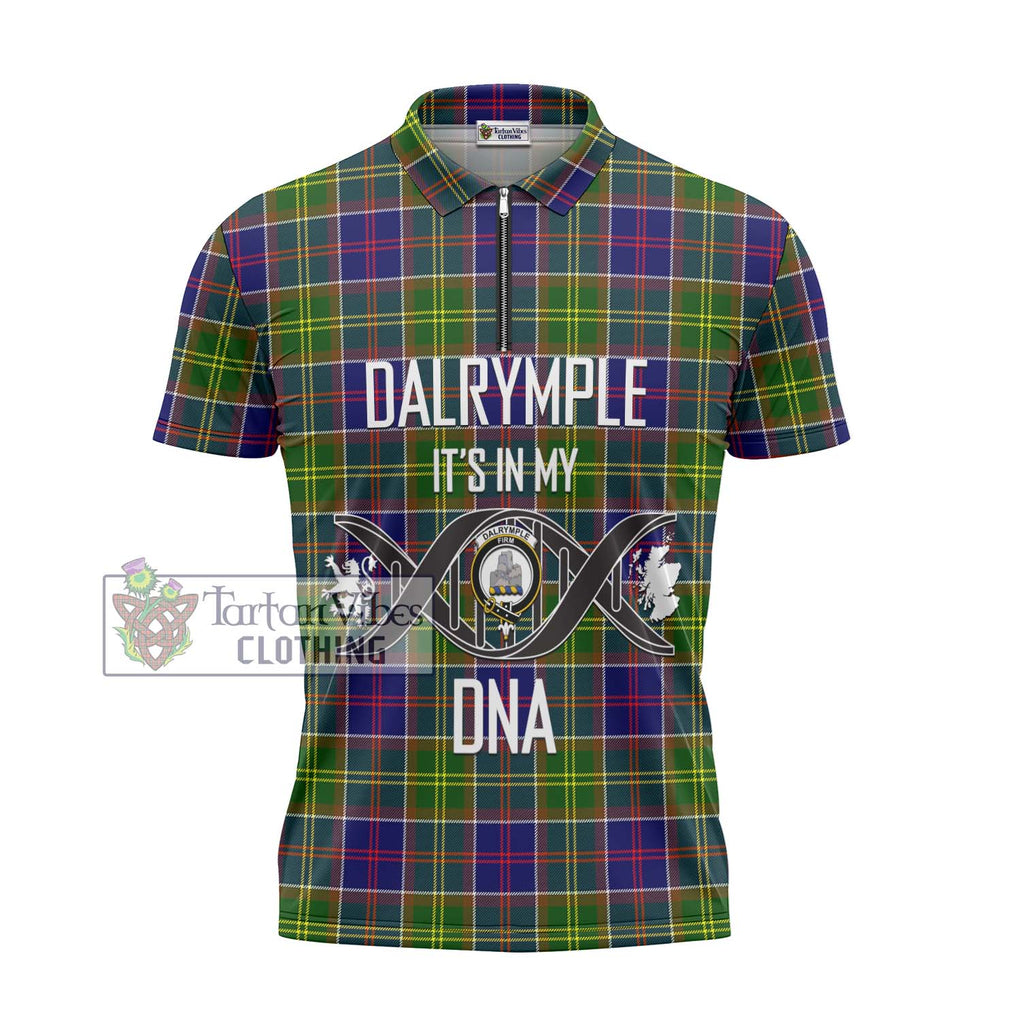 Dalrymple Tartan Zipper Polo Shirt with Family Crest DNA In Me Style - Tartanvibesclothing Shop