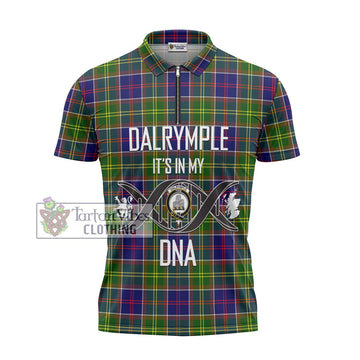 Dalrymple Tartan Zipper Polo Shirt with Family Crest DNA In Me Style