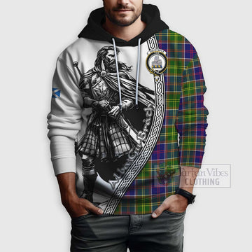 Dalrymple Tartan Clan Crest Hoodie with Highlander Warrior Celtic Style