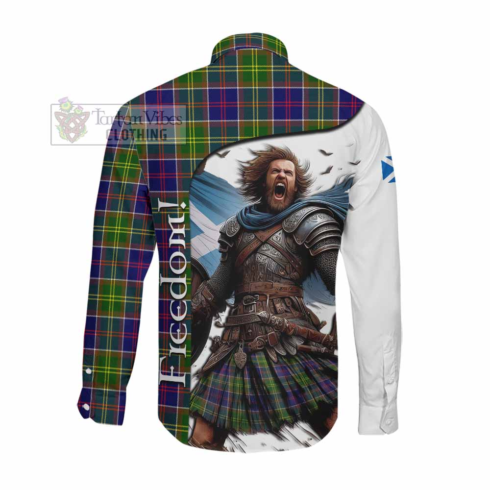 Tartan Vibes Clothing Dalrymple Crest Tartan Long Sleeve Button Shirt Inspired by the Freedom of Scottish Warrior