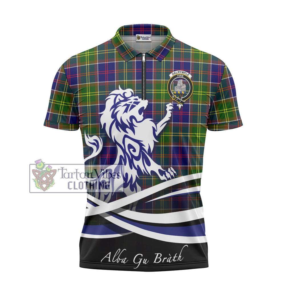 Dalrymple Tartan Zipper Polo Shirt with Alba Gu Brath Regal Lion Emblem - Tartanvibesclothing Shop