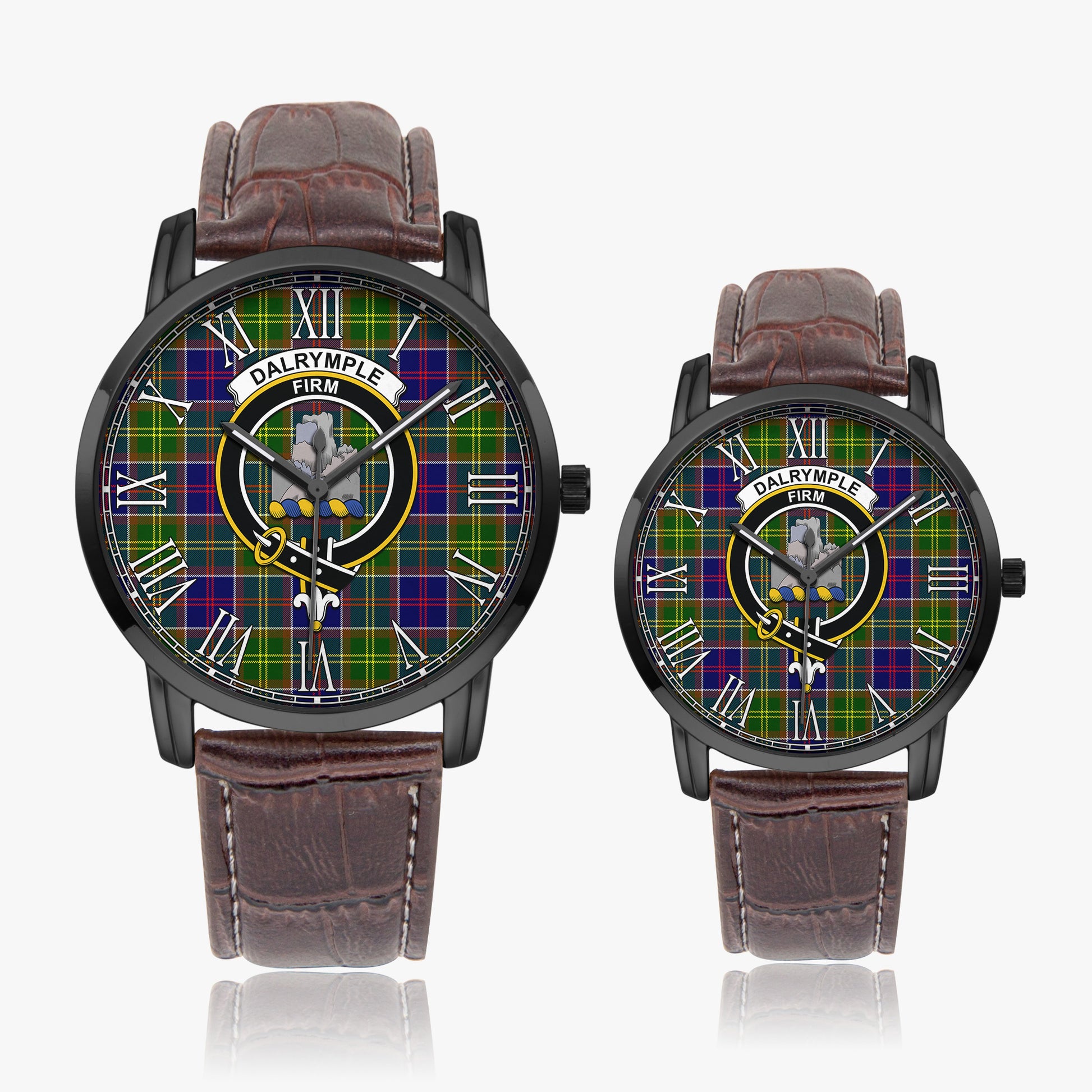 Dalrymple Tartan Family Crest Leather Strap Quartz Watch - Tartanvibesclothing