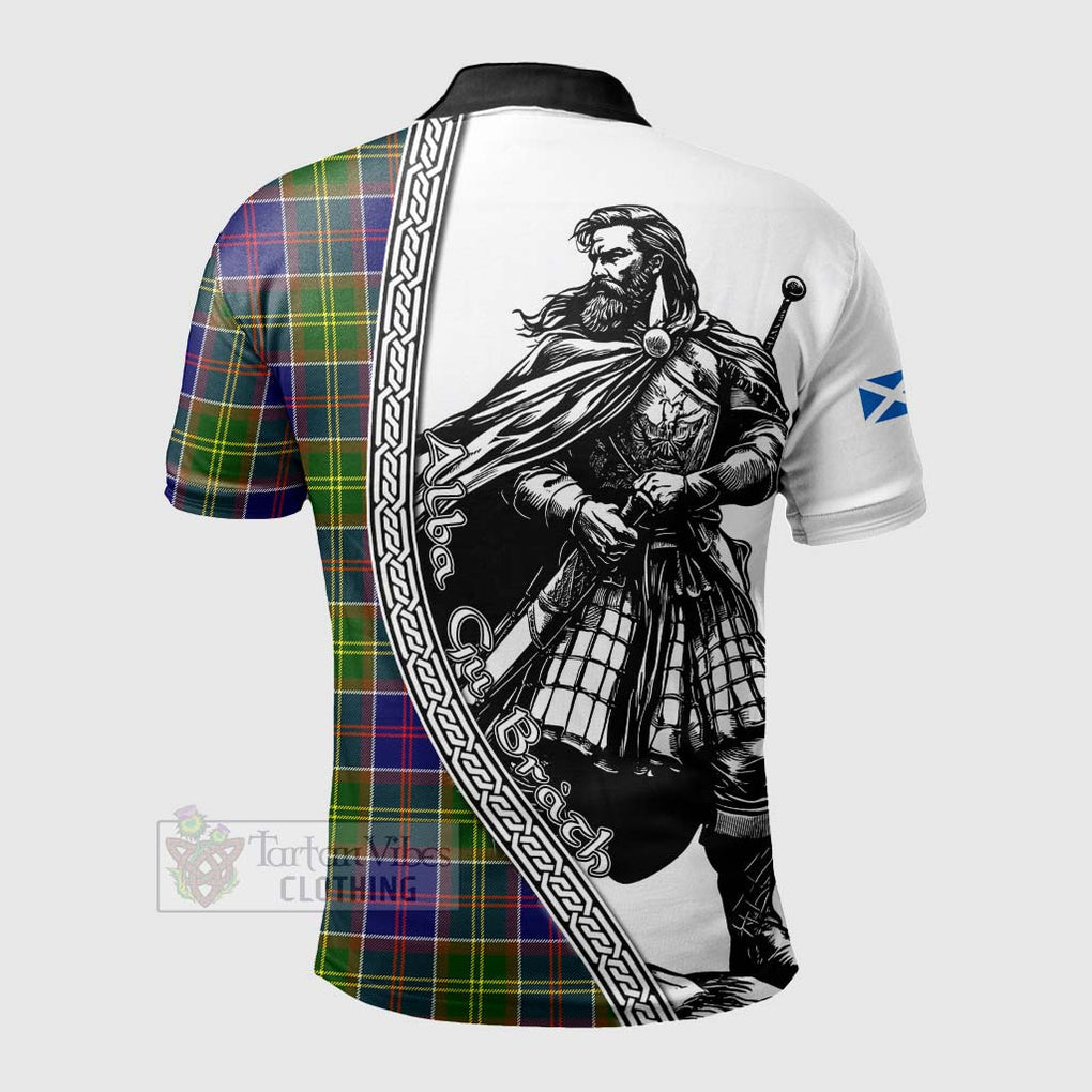 Tartan Vibes Clothing Dalrymple Tartan Clan Crest Polo Shirt with Highlander Warrior Celtic Style