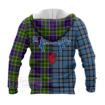 Dalrymple Tartan Knitted Hoodie Happy St. Andrew's Day Half Tartan Style