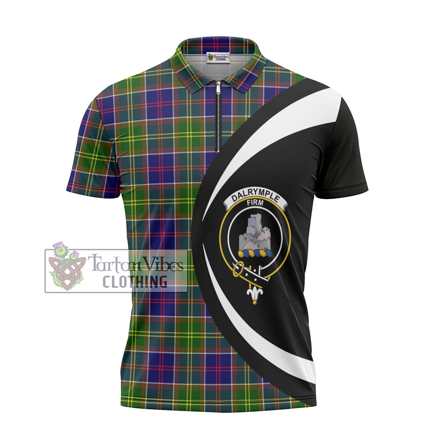 Tartan Vibes Clothing Dalrymple Tartan Zipper Polo Shirt with Family Crest Circle Style