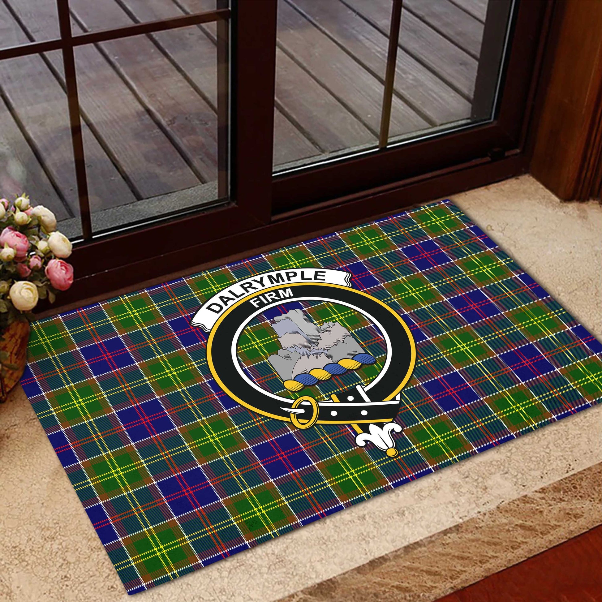 Dalrymple Tartan Door Mat with Family Crest - Tartanvibesclothing