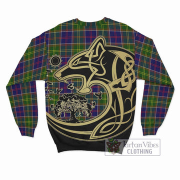 Dalrymple Tartan Sweatshirt with Family Crest Celtic Wolf Style