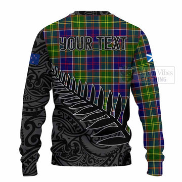 Dalrymple Crest Tartan Knitted Sweater with New Zealand Silver Fern Half Style - Tartan Vibes Clothing