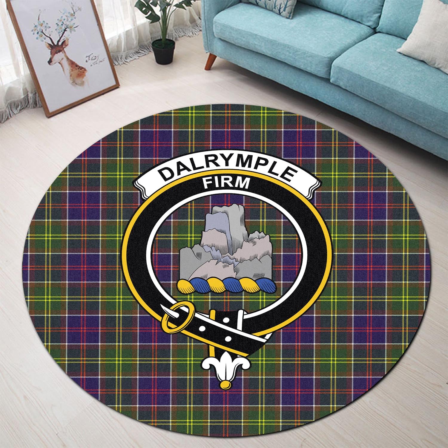 Dalrymple Tartan Round Rug with Family Crest - Tartanvibesclothing