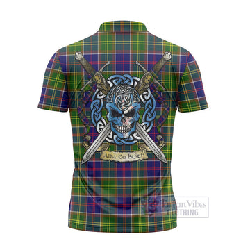 Dalrymple Tartan Zipper Polo Shirt with Family Crest Celtic Skull Style