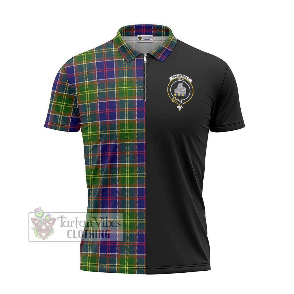 Dalrymple Tartan Zipper Polo Shirt with Family Crest and Half Of Me Style - Tartanvibesclothing Shop