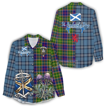 Dalrymple Tartan Women's Casual Shirt Happy St. Andrew's Day Half Tartan Style