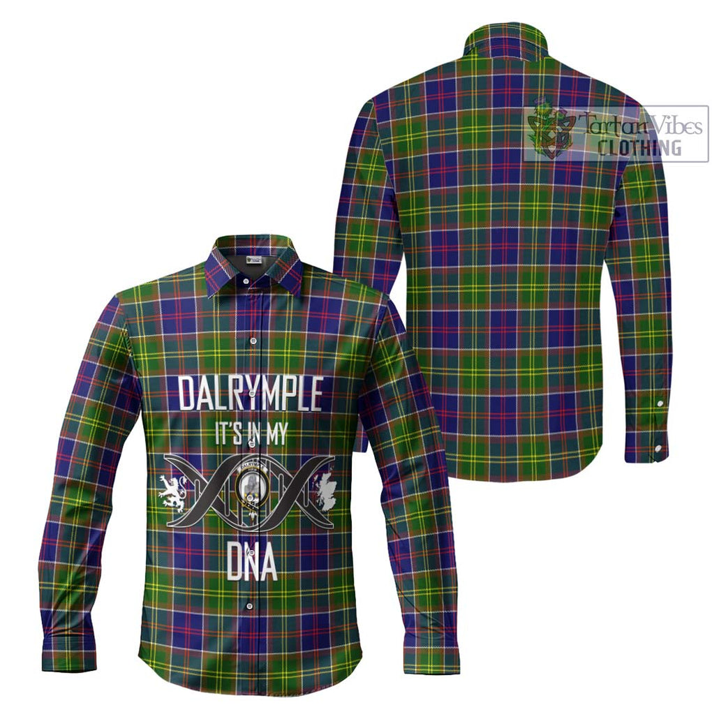 Dalrymple Tartan Long Sleeve Button Shirt with Family Crest DNA In Me Style Men's Shirt - Tartanvibesclothing Shop