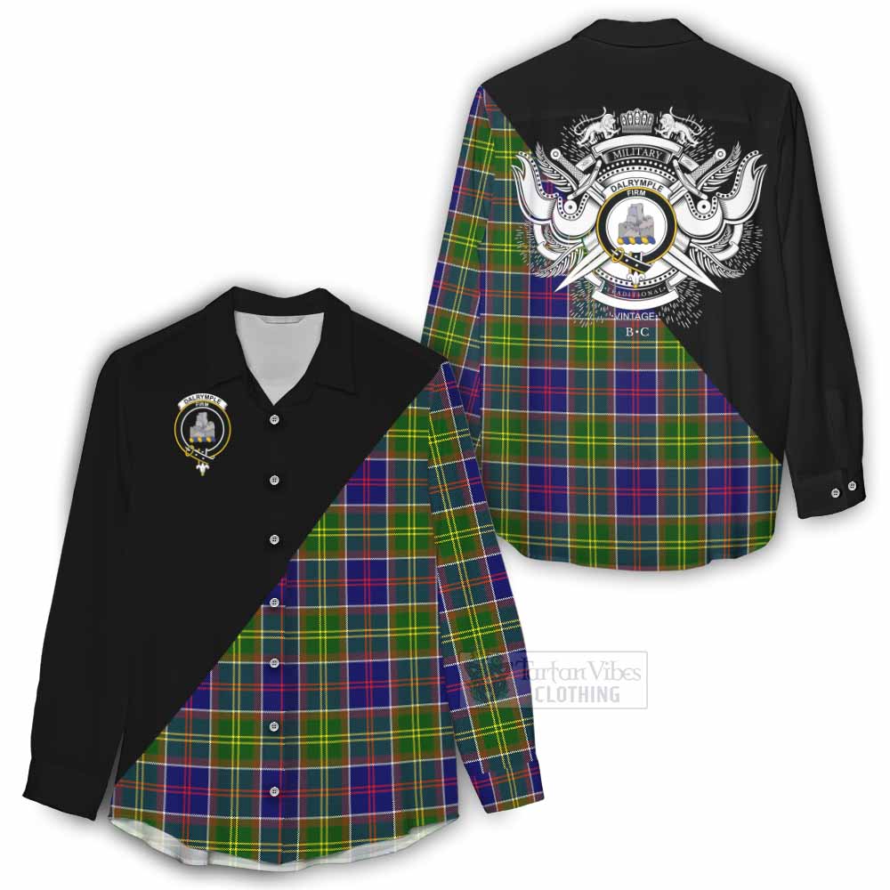 Tartan Vibes Clothing Dalrymple Tartan Women's Casual Shirt with Family Crest and Military Logo Style