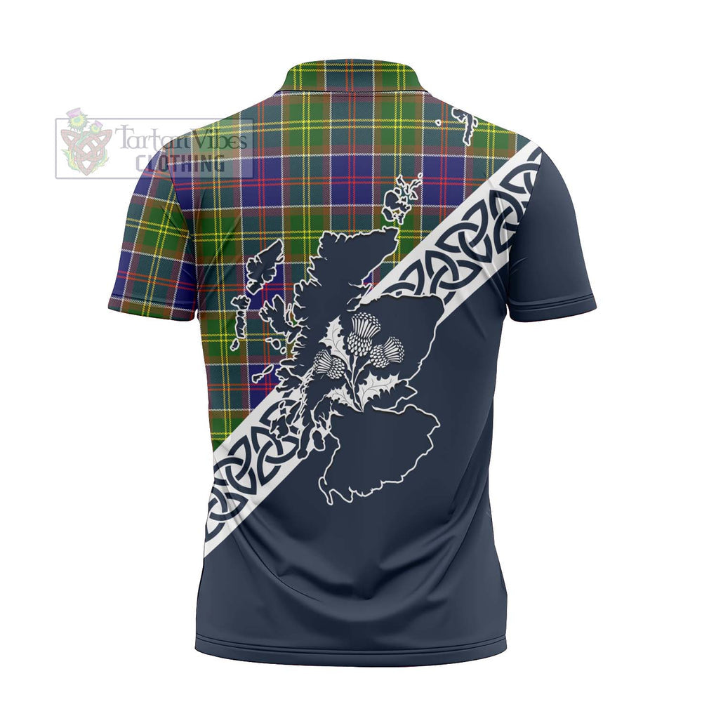 Tartan Vibes Clothing Dalrymple Tartan Zipper Polo Shirt Featuring Thistle and Scotland Map