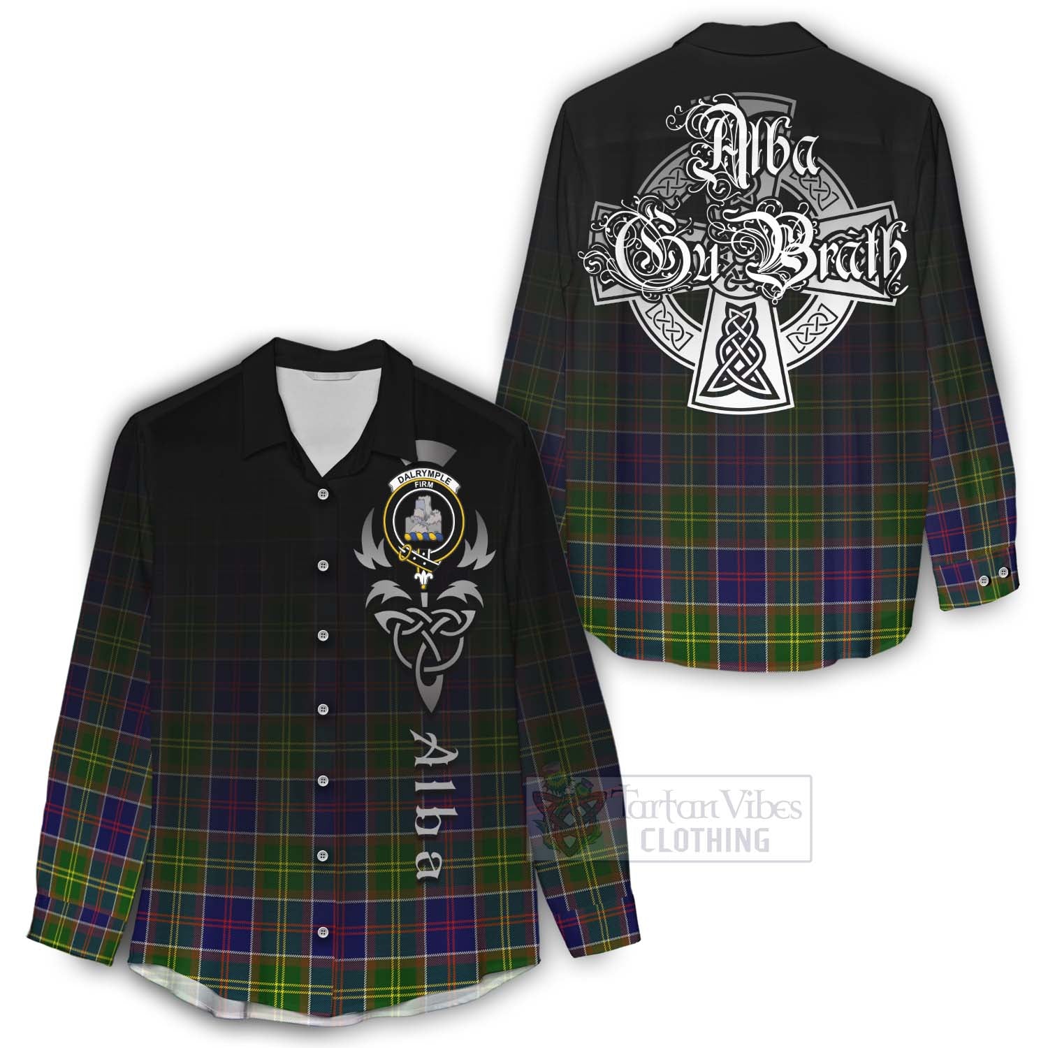 Tartan Vibes Clothing Dalrymple Tartan Women's Casual Shirt Featuring Alba Gu Brath Family Crest Celtic Inspired